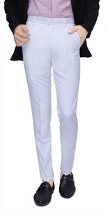 ELANHOOD Slim Fit Men White Trousers