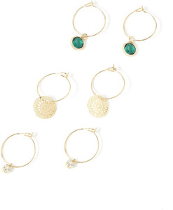 ACCESSORIZE LONDON Women's Gold Set of 3 Filigree & Stone Hoop Earring Pack Crystal Alloy Hoop Earring