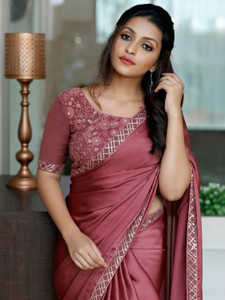 PD CLOTH VILLA Embroidered, Embellished Bollywood Satin Saree