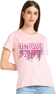 SHASHVI Self Design Women Round Neck Pink T-Shirt