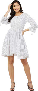 nakash Women Ruffled White Midi/Calf Length Dress