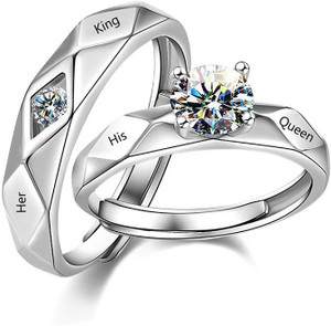 SILVOSWAN Valentine Gifts Couple Rings for Girls and Boys Propose day Gift Metal Cubic Zirconia Platinum Plated Ring Set