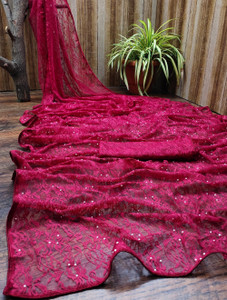 AVANTIKA FASHION Embellished, Solid/Plain Bollywood Net Saree