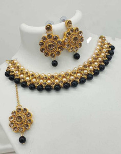 jatin imitation Metal, Stone Gold-plated Black, Gold Jewellery Set