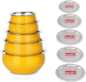 Redific Colorful Handi Set 5 Piece Stainless steel cookware set Bowl Serving Cook Serve Non-Stick Coated Cookware Set