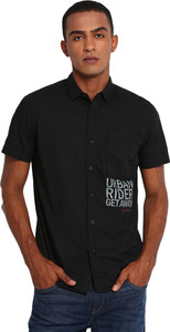 LEE Men Solid Casual Black Shirt