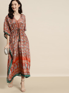 Shae by SASSAFRAS Women Kaftan Orange Ankle Length Dress