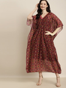 Shae by SASSAFRAS Women Kaftan Maroon Ankle Length Dress