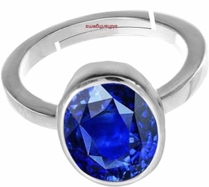 Sidharth Gems 10.00 Ratti 9.00 Carat Blue Sapphire Silver Plated Ring Adjustable Neelam Ring Brass Sapphire Silver Plated Ring