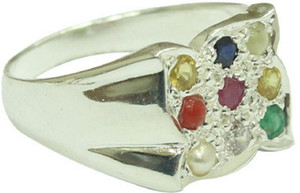 RATAN BAZAAR Navratan Ring Natural Stone Navgrah stone's Original Lab Certified All 9 Gems Ring Astrological Purpose for men & women Stone Crystal Silver Plated Ring