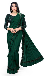 HARIOM FASHION Solid/Plain Bollywood Lycra Blend Saree