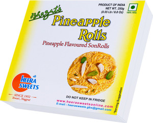 Bhagat's Heera Sweets Pineapple Flavored SonRolls Mithai 250GM (PACK OF 1) Box