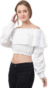 LIHANA Casual Solid Women White Top