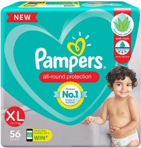 Pampers All round Protection Pants, Extra Large size baby diapers (XL) 56 Count - XL