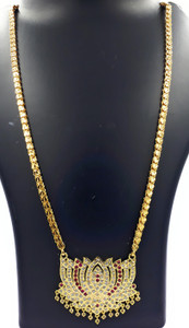 Anujeet Fashion Hub Gold Plated Covering Long Chain with AD Stone Big Lotus Dollar for Women/Girls Crystal Gold-plated Plated Copper Chain