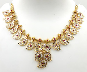 Anujeet Fashion Hub Latest Gold Plated Covering AD Stone Mango Necklace Chain Dollar for Women/Girls Gold-plated Plated Copper Necklace