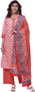 BIBA Floral Print Kurta, Palazzo & Dupatta Set