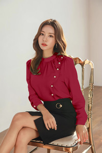 GG Style Casual Solid Women Maroon Top