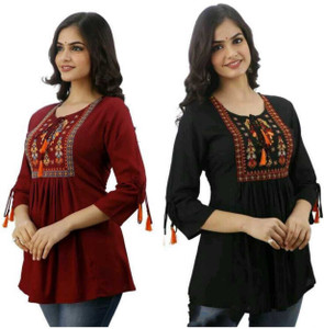 New Fashion Beach Wear Embroidered Women Maroon, Black Top