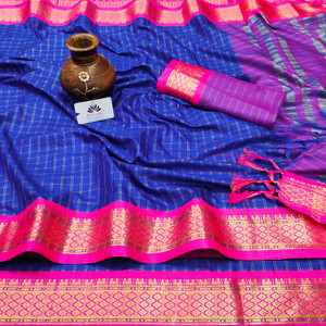 WINKLECART Checkered Kovai Jacquard, Pure Silk Saree