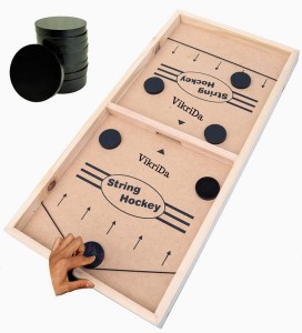VikriDa 58 cms String Hockey Table Board Game| Fast Sling Puck Board Game for Kids and Adults for All Age (Larger Size: 2x1 Ft) ( Black STRICKER Will Come) (Style 01) (Style 01) (Style 01) Air Hockey Board Game