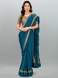 HEELENTERPRISE Solid/Plain Bollywood Lycra Blend Saree