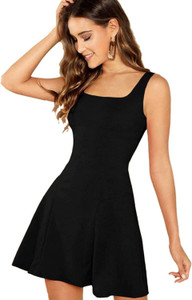 Prashra Women Fit and Flare Black Mini/Short Dress