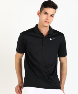 NIKE Solid Men Polo Neck Black T-Shirt