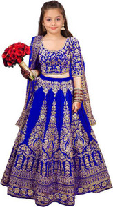 SHRESVA Girls Lehenga Choli Ethnic Wear Embroidered Lehenga, Choli and Dupatta Set