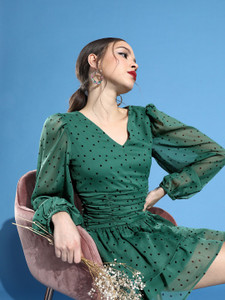 STREET9 Women Fit and Flare Green Mini/Short Dress