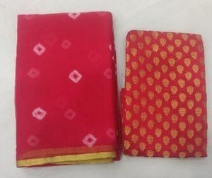 Durga Emporio Solid/Plain Bandhani Chiffon Saree