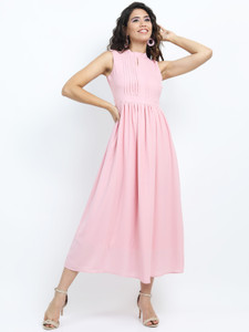 Tokyo Talkies Women Fit and Flare Pink Midi/Calf Length Dress
