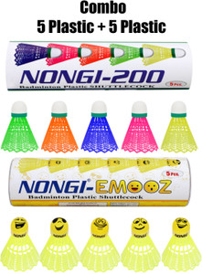 Nongi Badminton shuttle (200 & Emoz) combo pack of 10 shuttle for indoor outdoor sport Plastic Shuttle  - Multicolor