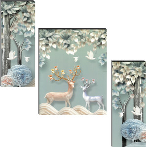 इंडियानारा Set of 3 Deers MDF Art Painting (4064FL) without glass डिजिटल रीप्रिंट 18 inch x 12 inch पेंटिंग