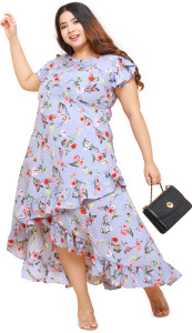 Oomph! Plus Women Ruffled Grey Ankle Length Dress