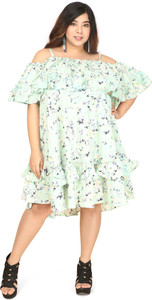 Oomph! Plus Women Ruffled Green Knee Length Dress