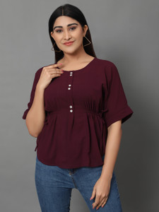 Brucella Casual Solid Women Purple Top
