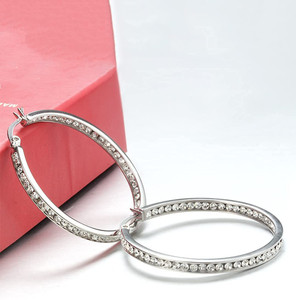 YELLOW CHIMES Silver-Toned & White Stone-Studded Hoop Earrings Alloy Hoop Earring