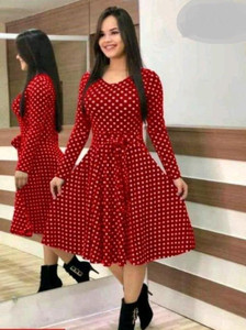 Faxmon Fashion Women Gathered Red Knee Length Dress