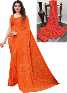 Kanooda Prints Printed Bandhani Georgette Saree