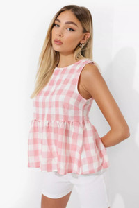 QUINTESSENTIALS Casual Checkered Women Pink Top