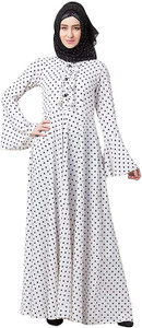 BT - Being Traditional Women’s Polka Dotted Long Maxi White Abaya Dress with Long Sleeves & Side Pocket अबया