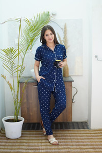 TRINABH Women Printed Blue Shirt & Pyjama set