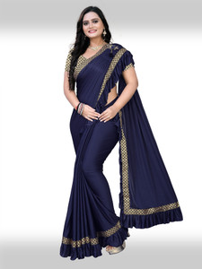 ecolors fab Printed, Self Design, Solid/Plain Bollywood Lycra Blend, Lace Saree