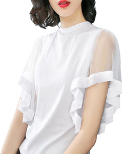 eddlees Casual Color Block Women White Top