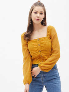 HARPA Casual Solid Women Yellow Top Buy HARPA Casual Solid Women