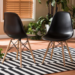 Finch Fox Eames Replica Dining Chair/Cafeteria Chair/Cafe Chair/Armless Side Chairs Molded ABS Plastic with Wood & Black Accents Iconic American Mid-Century Styling Plastic Dining Chair