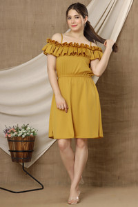 Mialo fashion Women A-line Yellow Above Knee/Mid Thigh Length Dress