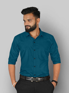 StyleMODO Men Solid Formal Dark Blue Shirt