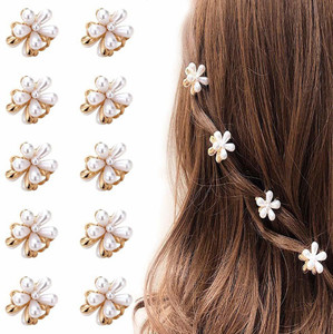 मीरा कलेक्शन Mini Pearl Claw Clip Retro Hair Clips pack of 12